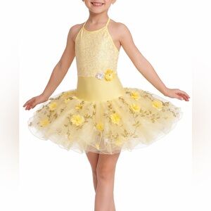 Revolution Dancewear Yellow Sequin Ballet Tutu Dress Girls SA Floral Costume